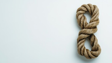 Close-up of nautical knot tied in a figure eight shape on light background