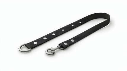 Black leather dog leash studio shot, simple background, pet accessory for walking