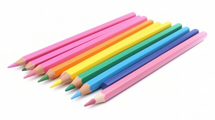 Fototapeta premium Colorful Pencils in a Neat Line on a White Background