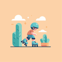 vector image of a small child playing on roller skates