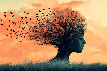 Naklejka premium Alzheimer's disease. Memory loss disorder. Alzheimer's, dementia, amnesia, and memory loss concept with copy space.