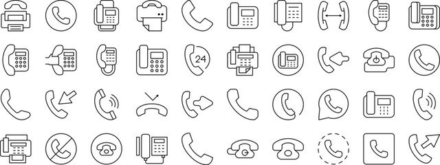 Vintage Phone Line Icon Collection. Outline Signs for Graphic and Web Design, Apps, Adverts, Various Cards