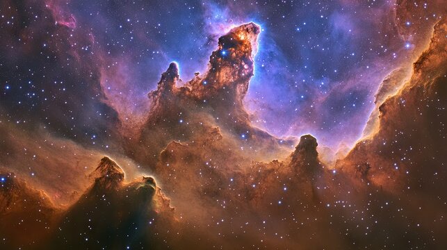 A magical cosmic scene with swirling star trails and colorful nebulae.