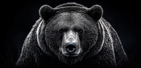 Captivating black and white portrait showcasing the Kamchatka bear.