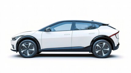 Obraz premium Sleek Electric Crossover: A modern white electric crossover SUV exhibits a minimalist, sleek design.