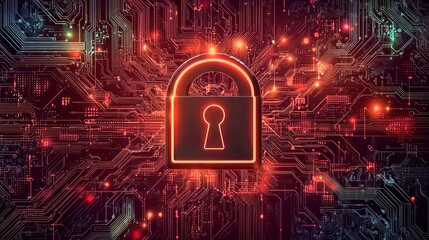 Obraz premium Cyber Security: Digital Lock on Abstract Circuit Board Background. Data Protection, Privacy, and Network Security Concept
