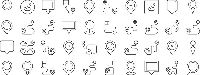 Map Pin Line Icon Collection. Outline Signs for Graphic and Web Design, Apps, Adverts, Various Cards