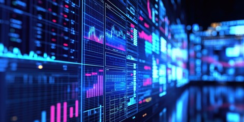 Obraz premium Financial planners discuss investment strategies, using interactive financial tools and market research data.