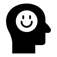 Head with happy smiley glyph icon symbolizing optimism and positive thinking