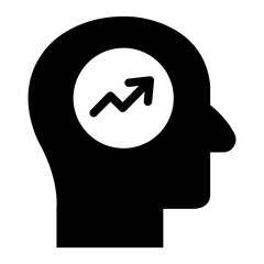 Head with growth chart glyph icon representing personal development and progress