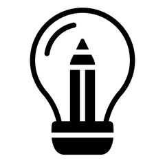 Pencil in lightbulb glyph icon symbolizing creativity and innovative thinking