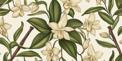 3D illustration of flowers and vanilla for decorative use.