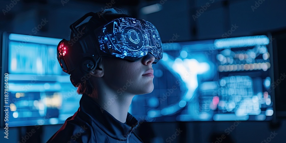 Poster an innovative cybernetics workshop where robotic enhancements are developed, with scientists testing