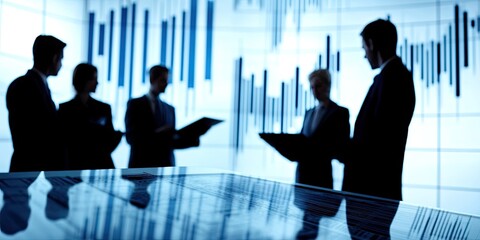 Obraz premium A corporate meeting prioritizes financial growth, with team members reviewing market trends and economic forecasts.