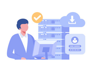 Illustration of Cloud Computing and User Login Concept with a Data Server