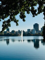 Fototapeta premium Central Park Reservoir: City Skyline and Serene Water