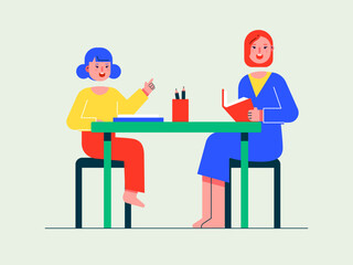 Students are studying at homeschooling. Homeschooling illustrations. Flat vector illustrations