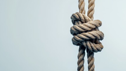 Close-up of strong rope knot against simple light background