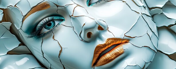 Intricate Broken Porcelain Mask with Cracks