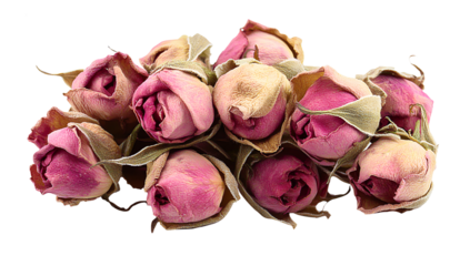 Cluster of dried pink rose buds png isolated on transparent background