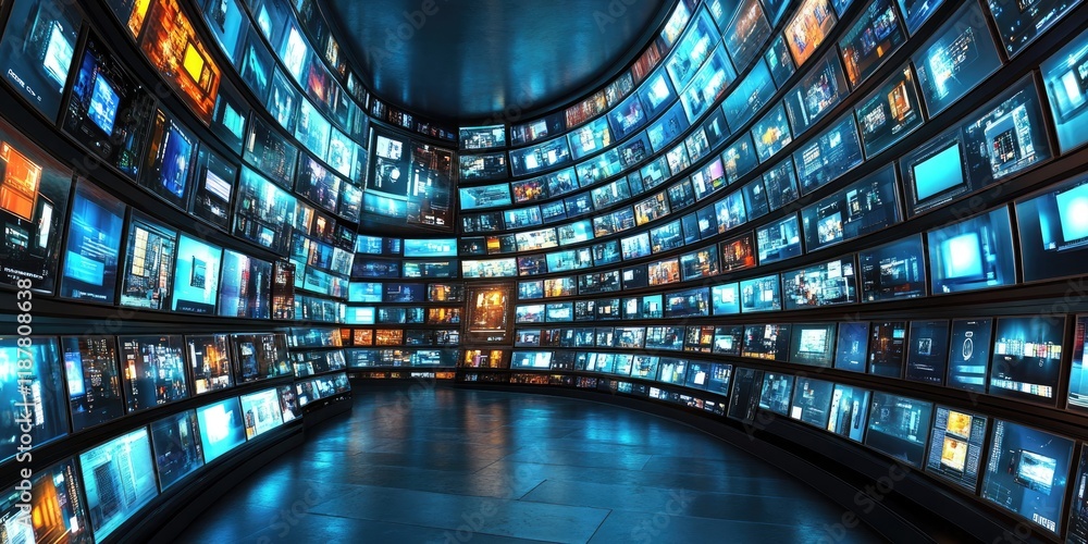 Poster a futuristic media archiving system featuring advanced search capabilities for quick and efficient a