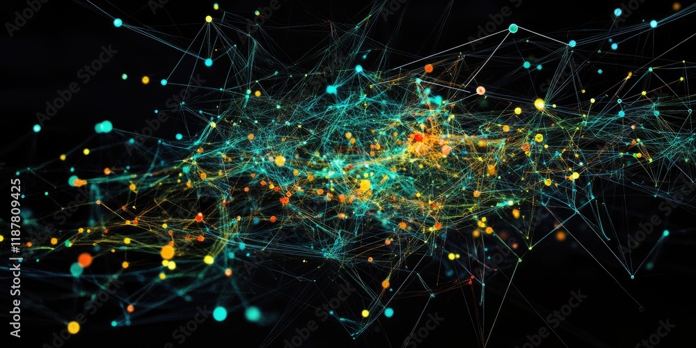 Fototapete An abstract design of interconnected lines and data nodes that represent online marketing strategies and tech networking.