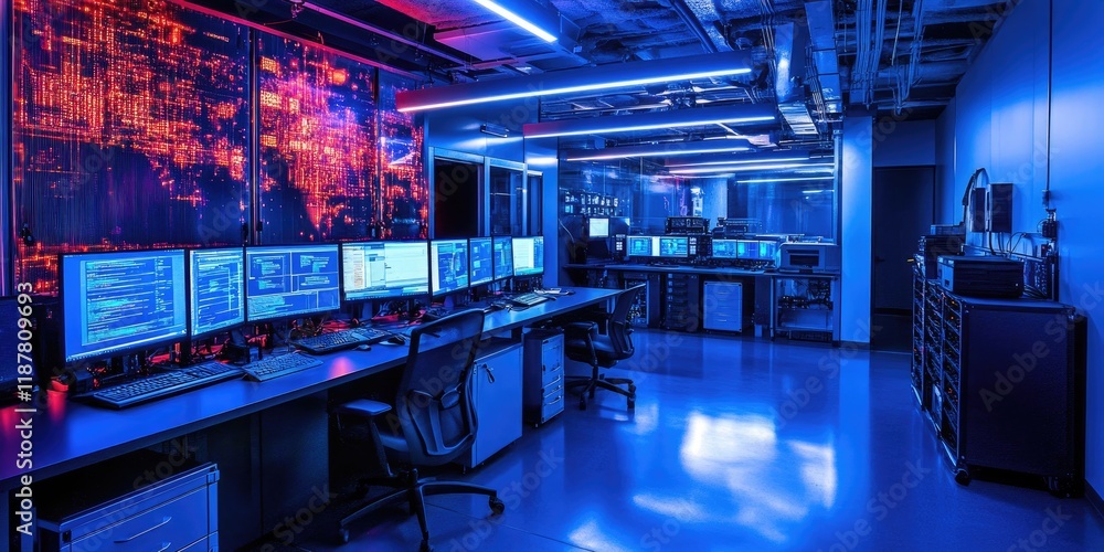 Fototapete a sleek and innovative information science lab where researchers explore novel methods for data proc