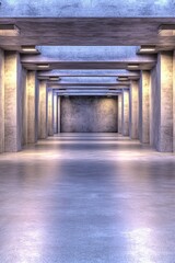 Dark 3D Rendered Concrete Room with Soft Lighting