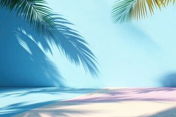 Pastel beach backdrop, palm shadows, summer, product display