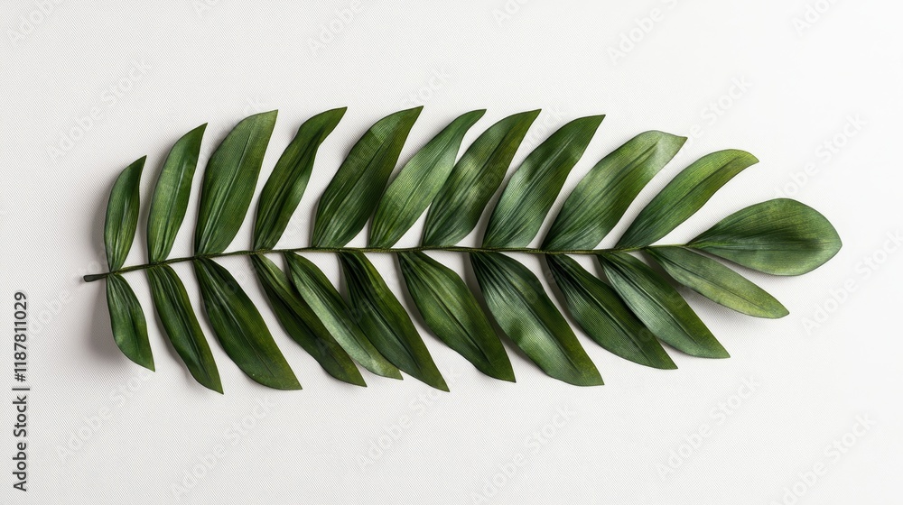 Poster single green leaf on white background displaying symmetrical structure
