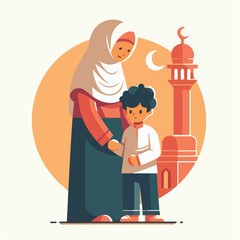 vector image of a Muslim family