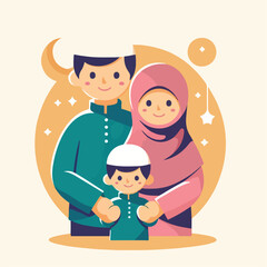 vector image of a Muslim family