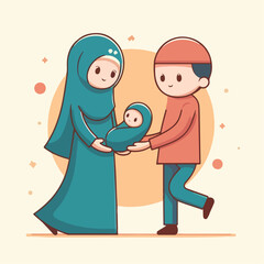 vector image of a Muslim family