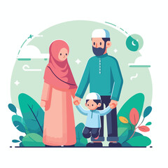 vector image of a Muslim family