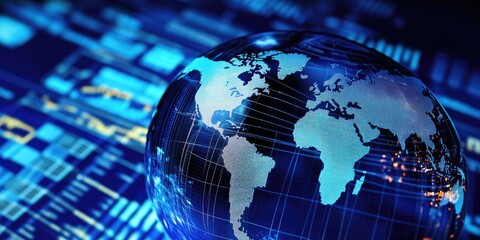 A corporate team emphasizes economic analysis, reviewing global financial data and market trends.