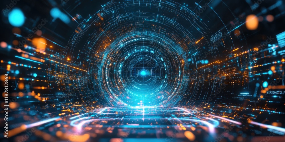 Poster a futuristic digital communication hub featuring advanced holographic displays that promote global c