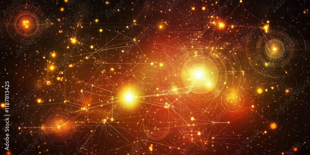 Poster An abstract tech background showcasing lines and glowing nodes linking business icons and data points, illustrating network communication.