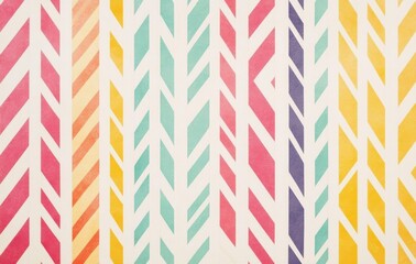 Colorful Geometric Pattern with Stripes and Arrows in Vibrant Shades of Pink, Blue, Yellow, and Mint for Modern Design or Creative Projects
