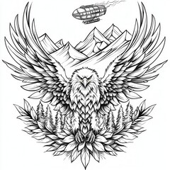 Obraz premium Majestic Eagle Soaring Above Mountain Peaks