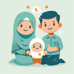 vector image of a Muslim family