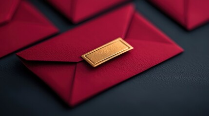 Elegant Red Envelopes with Gold Accents on Dark Background for Invitation or Greeting Card Use