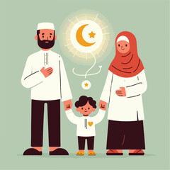 vector image of a Muslim family