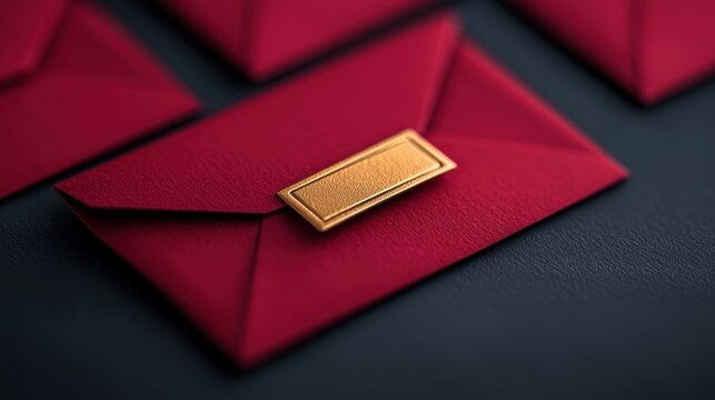 Elegant Red Envelopes with Gold Accents on Dark Background for Invitation or Greeting Card Use
