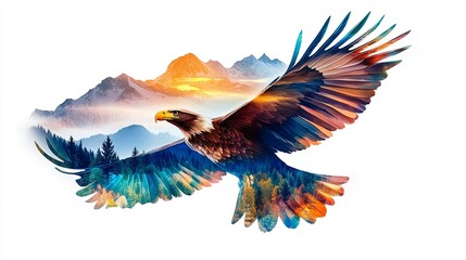 Obraz premium Majestic Eagle Soaring Over Dramatic Mountain Landscape