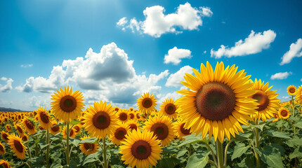 Obraz premium Sunflower Field on a Clear Day
