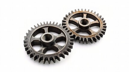 Isolated Steel Cog Gears on White Background for Industrial Themes