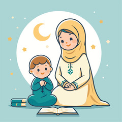 vector image of a Muslim family