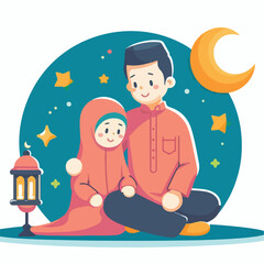 vector image of a Muslim family