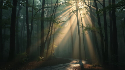 Obraz premium Mist Rolling Through a Dense Forest