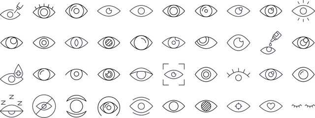 Eye Line Icon Set. Outline Signs for Graphic and Web Design, Apps, Adverts, Various Cards